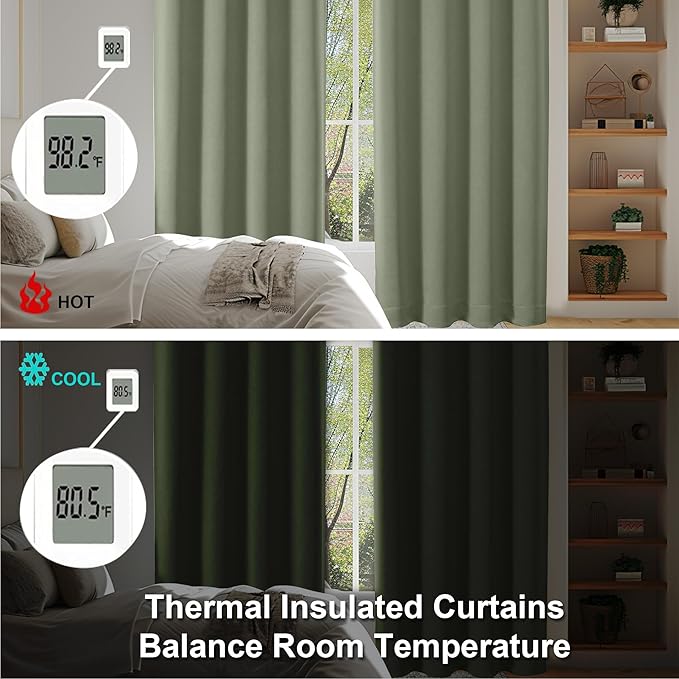 Simplebrand Ava Sage Green Short Blackout Curtains for Bedroom 54 Inches Long 2 Panels Set, Solid Thermal Insulated, Energy Saving Window Treatment Curtains Blackout Drapes, W40 x L54 Inch, Sage Green