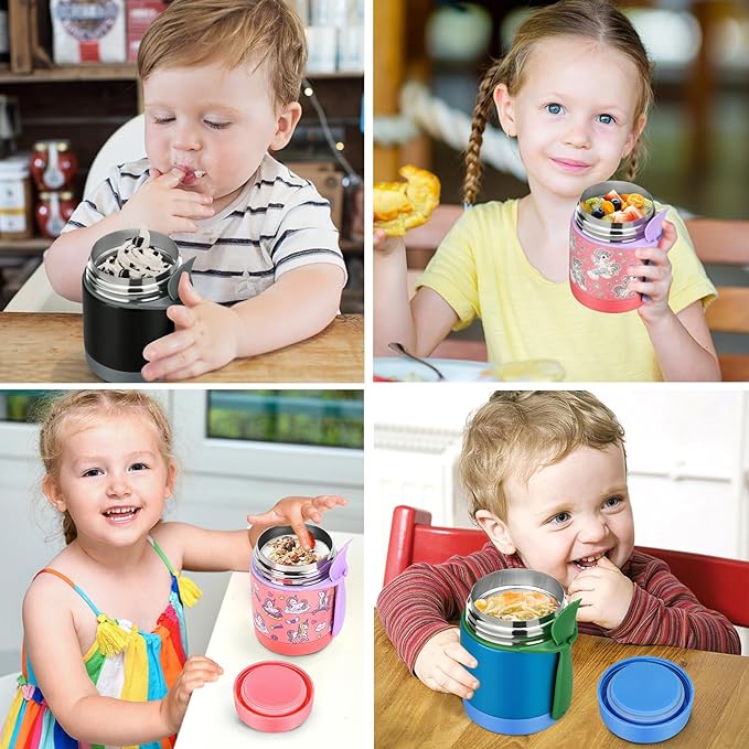 10oz Soup Thermo for Hot Food Kids,Lunch Thermo Kids Food Jar with Spoon Hot Insulated Food Containers,Leak Proof Stainless Steel Wide Mouth Lunch Food Thermo Jar for School(Black)