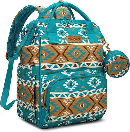 Wrangler Aztec Backpack Multifunction Baby Travel Bag with Changing Pad, Stroller Straps and Pacifier Case WG2204-91103TQ