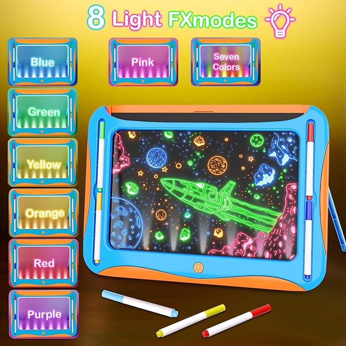 Magic LED Drawing Board for Kids, Toys for Boys Ages 5-7, Light Up Tracing Pad with 9 Double-Sided Cards, 6 Washable Pens, Glow Up Toys for Kids 4-6 Year Old Christmas Birthday Gifts