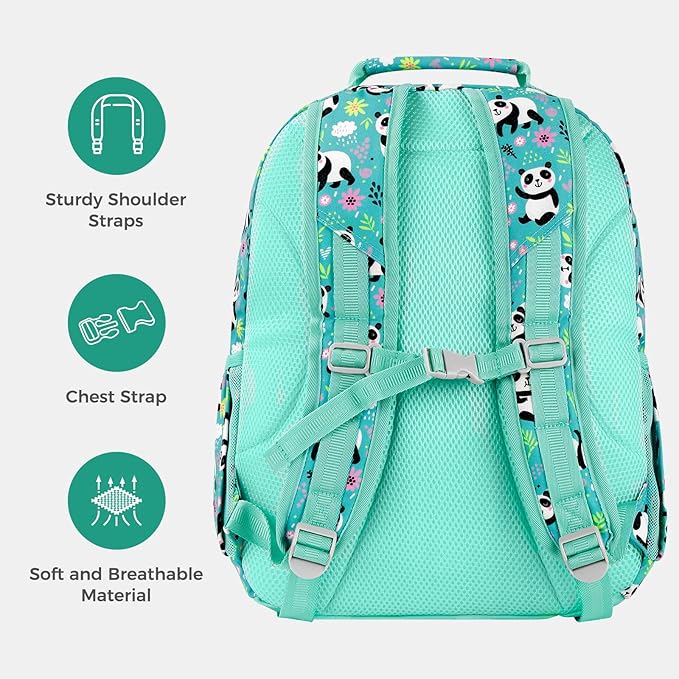 Choco Mocha Cheetah Backpack for Girls, Elementary School Backpack for Girls Ages 6-8 Kids Kindergarten Backpack Bookbag 17 Inch with Chest Strap, Green