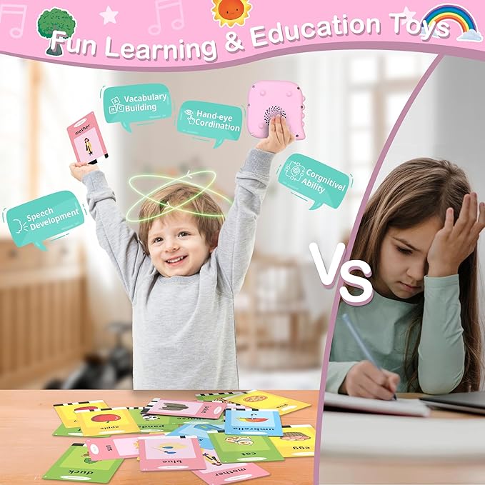 Talking Flash Cards for Toddlers 1-3, Educational Toddler Toys for 1 2 3 4 5 Years Old Girls Birthday Gift Idea, Montessori Learning Toy for Toddlers, Autism Sensory Toys, Pocket Speech Therapy Toy