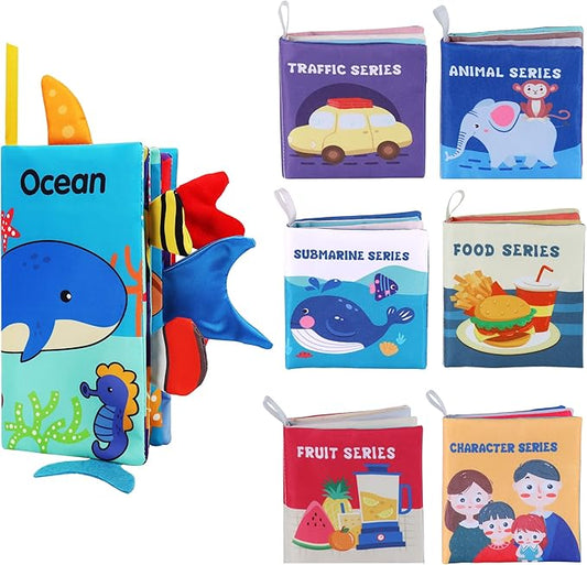 BARMACO Baby Soft Books, Touch and Feel Crinkle Cloth Books for Babies, Infants & Toddlers, Learning Toys Gifts for Boys & Girls, Early Development Interactive Sensory Toys, Ocean Animal Tails Books