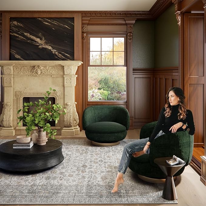 Machine Washable Rugs for Living Room: 8x10 Area Rugs for Bedroom Vintage Stain Resistant Non Slip Low Pile Soft Boho Carpet for Kitchen Dining Room Farmhouse Kids Room Nursery