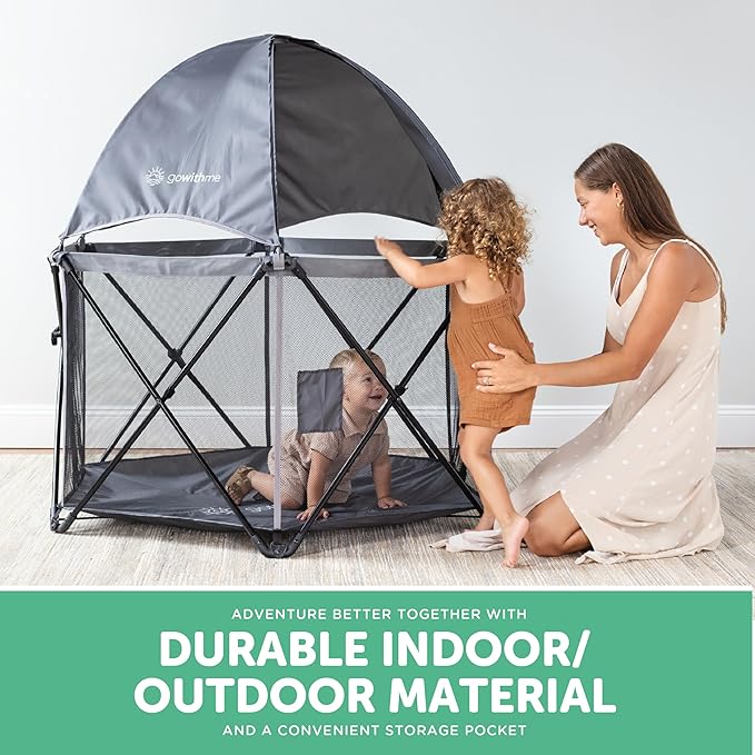 Baby Delight Go with Me Eclipse Deluxe Portable Playard | Playpen | Sun Canopy | Indoor and Outdoor | Ultra Padded Nylon Floor | Grey
