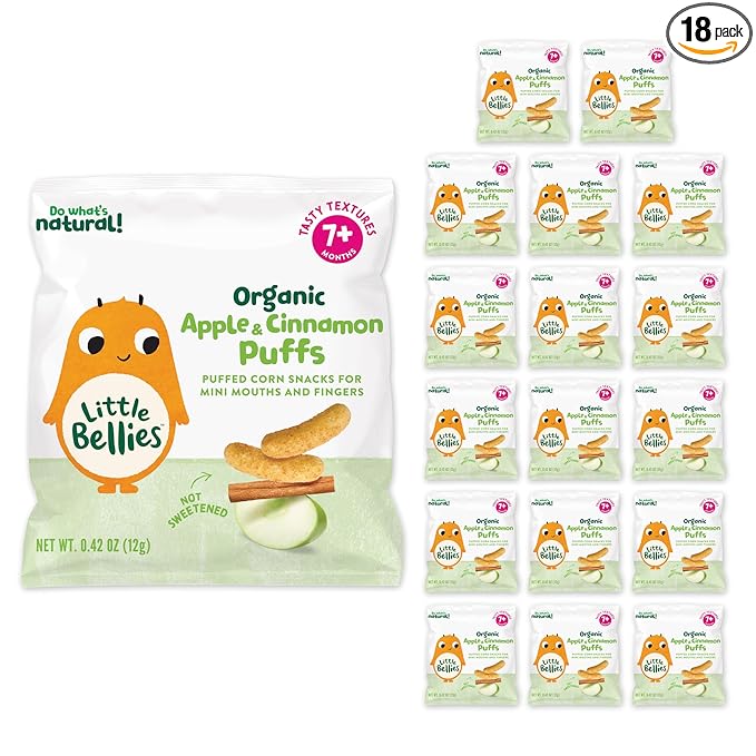 Little Bellies Organic Apple & Cinnamon Puffs Baby Snack (Pack of 18 x 0.42 oz Individual Packs)