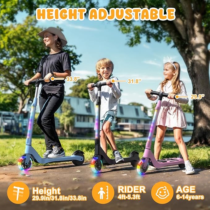CBD Electric Scooter for Kids, 6 Mph Top Speed, Up to 5 Miles Range, 5.3" Solid Tires Wheel and Front Light, Kick Scooter Adjustable Height for Kids Age 6-12