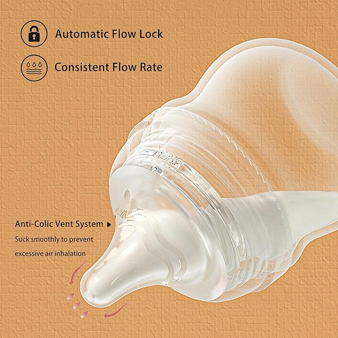 Natural Glass Baby Bottle for Breastfeeding Babies, 8oz Anti-Colic Baby Bottle with Natural Response Nipple(M), Clear, Wide Neck, 2 Pack, 3 Months+