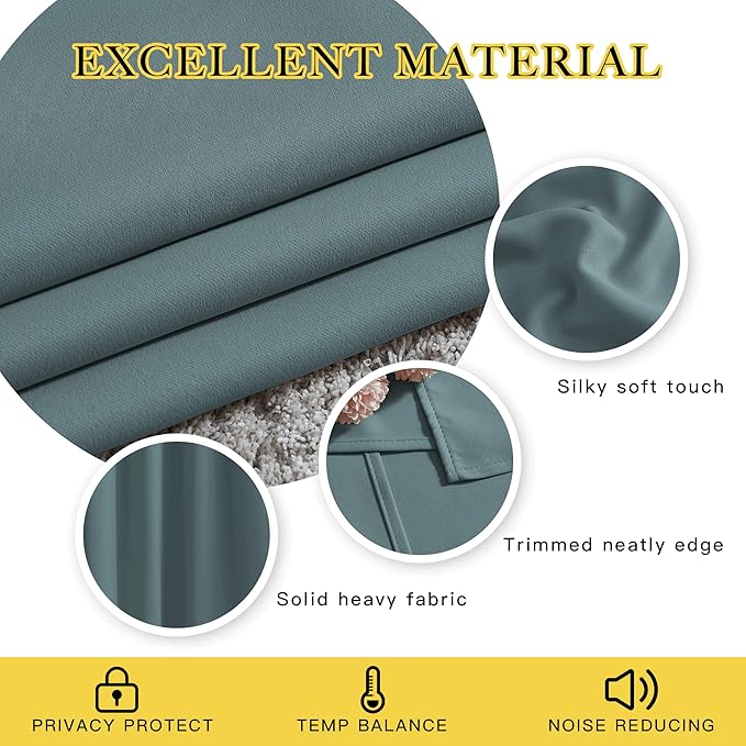 NICETOWN Greyish Blue Curtains 102 inches Long, Grommet Thermal Insulated Solid Blackout Curtains Privacy Window Treatments for Bedroom/Living Room, W46 x L102, 2 Panels