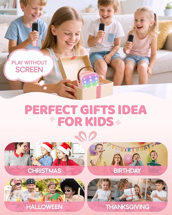 YLL Mini Karaoke Machine for Kids Adults: Portable Loud Speaker with 3 Wireless Microphones -Most Popular Birthday Party Gifts for Girls Boys 3, 4, 5, 6, 7, 8, 9, 10+ Year Old Toys Party (Pink-3 Mics)