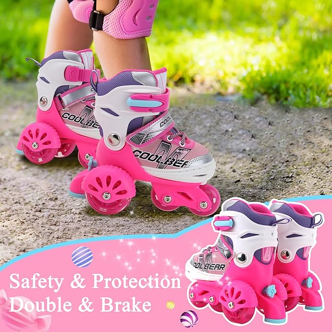 Sowume Adjustable Roller Skates for Girls and Women, All 8 Wheels of Girl's Skates Shine, Safe and Fun Illuminating for Kids