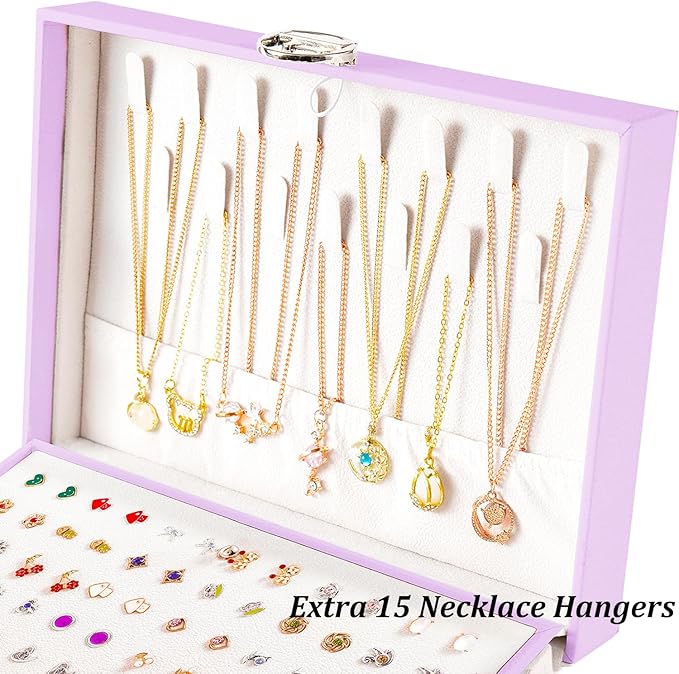 Earrings Jewelry Box for Girls, 5 Layers Jewelry Organizer with Earring Holder Organizer for Girls Earring Organizer Jewelry Boxes for Women Earrings and Necklaces Jewelry Box Organizer Violet