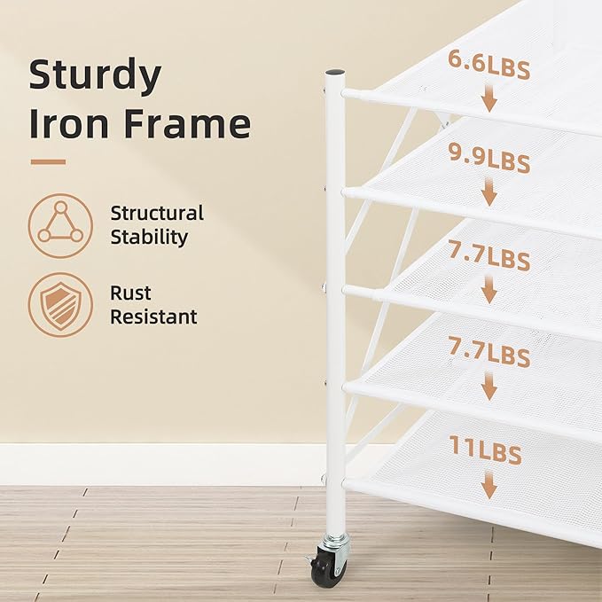 STORAGE MANIAC Sweater Drying Rack, Mesh Clothes Drying Rack, Stackable Laundry Drying Rack, Lay Flat Dryer for Delicates, Portable Dry Rack for Indoor or Outdoor, White, 5 Tier Foldable