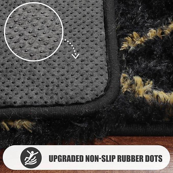 ONASAR Area Rugs for Bedroom Living Room, Washable 4x6 Fluffy Black and Gold Throw Rug, Shaggy Geometric Floor Mat for Home Decor, Soft Plush Carpet for Kids Teen Playroom Dorm Classroom Office