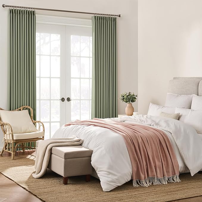 KEQIAOSUOCAI Sage Green Pinche Pleat Curtains 45 Inches Long Thermal Insulated Dark Black Out Short Drapery for Bedroom Light Blocking Window Covering Room Darkening Drapes for Nursery 40x45 2 Pieces