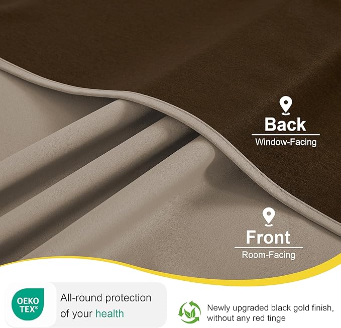 NICETOWN Blackout Curtains for Living Room - Thermal Insulated with Grommet Top Room Darkening Noise Reducing Plylux Curtains for Bedroom Cafe Bar, 2 Panels, Cappuccino, 52 x 63 Inch Long