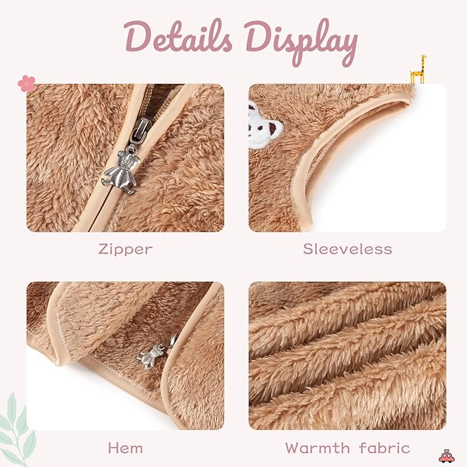 Baby Boys Girls Fleece Vest Zip Up Cute Bear Jackets Fuzzy Fall Winter Warm Clothes Newborn Outwear for Toddler Infant