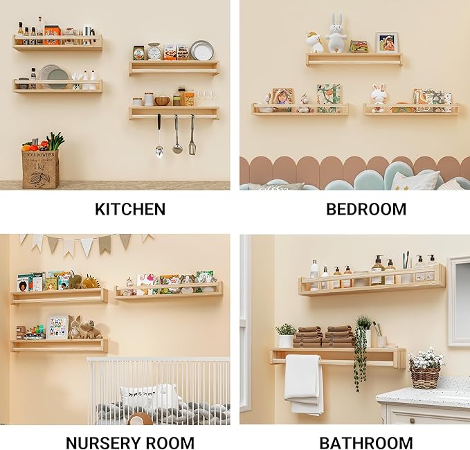 Heimlove 32 Inch Nursery Floating Shelves, Wood Nursery Book Shelves for Wall, Wall Bookshelf for Kids Solid Wood Wall Mounted Shelves for Books,Toys and Decor Storage, Set of 2