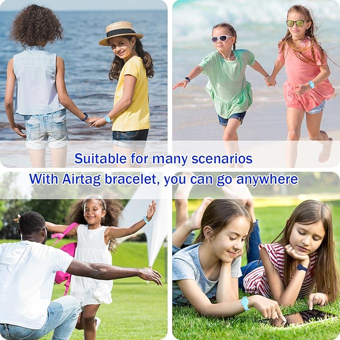 R-fun Waterproof for Air Tag Bracelets [2 Pack] Compatible with Apple Air Tag Finders with Soft Silicone,Anti Lost GPS Item Finders Case Cover,Night Blue/Glow Blue