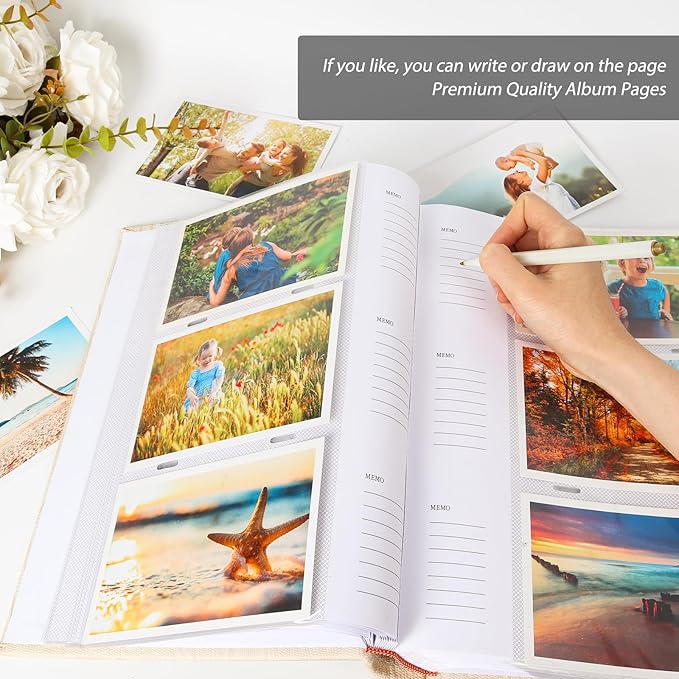 RECUTMS Photo Album for 4x6 Pictures,Leather Cover with Front Window,50 Sheets Small Slip-in Photo Book 300 Photos with Writing Space for Wedding Family Baby Graduation (Beige)