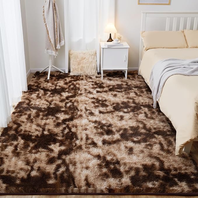 8x10 Area Rugs for Living Room, Ultra Soft Fluffy Rugs for Bedroom, Anti-Skid High Pile Indoor Carpet for Nursery, Kids Room, Playroom, Home Decoration, Tie-Dyed Brown