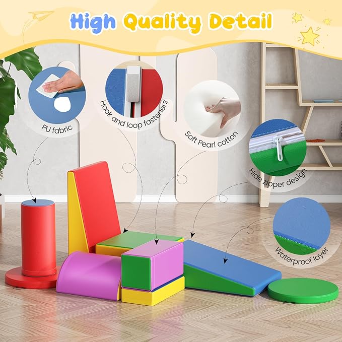 Lischwert Foam Climbing Blocks, Soft Climbing Toys for Toddlers, 9 Pieces Crawl and Climb Foam Playset with Cushion Pad, Indoor Climber Activity Play Set for Kids Age 1+(Colorful)