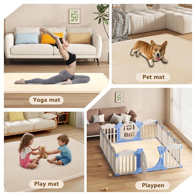 Baby Play Mat for Floor, 1.3'' Thick Memory Foam Tummy Time Mat - Super Soft Coral Velvet Nursery Rug with Non-Slip Backing, Crawling Rug for Toddlers/Infants, Yoga & Tatami Use, 71''x 79''