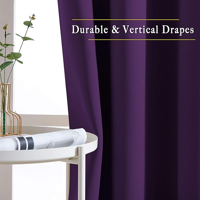 NICETOWN Blackout Kitchen Curtains for 50 inches Long - Grommet Thermal Insulated Window Treatments Light Blocking Drapes for Bedroom/Girl Room, Royal Purple, W34 x L50, 2 Panels