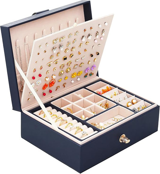 Womens Earring Jewelry Box for Girls Jewelry Earring Organizer Box Earring Holder Organizer for Girls Jewelry Organizer Earring Boxes for Women Girls Stud Earring Organizer Jewelry Box Navy