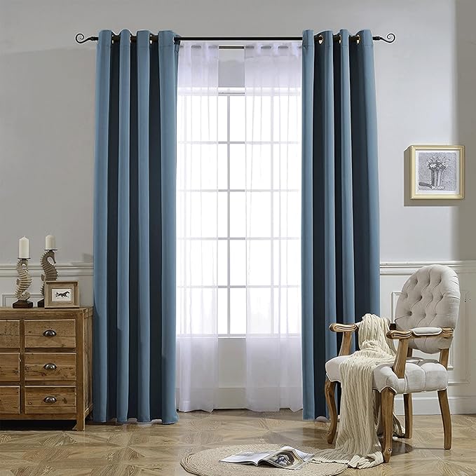NICETOWN Blackout 72 inch Curtains for Kids Room, Grommet Room Darkening Thermal Insulated Solid Window Treatments Sound Reducing for Bedroom, 2 Panels, W37 x L72, Smoky Blue
