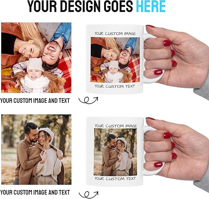 Personalized Coffee Mug – Custom Photo, Text, or Logo Ceramic Mug Tea Cup | Taza Personalizada with Picture or Message | Customized Gift Idea for Men & Women, Mom, Dad, Friends - White/Red | 15oz