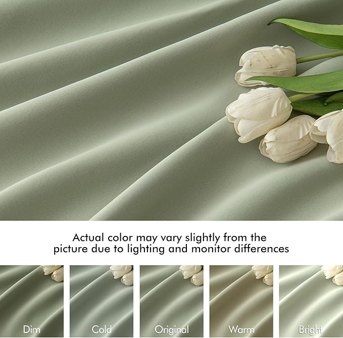 MIULEE Sage Green Back Tab Blackout Curtains 63 Inch Length 2 Panels Set for Living Room Bedroom Privacy, Rod Pocket/Pinch Pleat Thermal Insulated Room Darkening Pleated Light Blocking Drapes