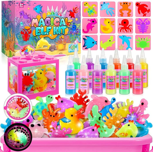 MDINGTD Aqua Water Gel Toy Kit for Kids, DIY Squishy Toys Art Crafts Kits with 12 Gels and 12 Molds, Make Your Own Creative Toys Party Favors Christmas Birthday Gifts for Girls Ages 4-12