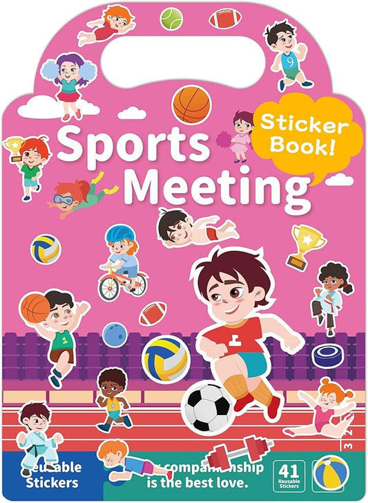 Benresive Reusable Sticker Book for Toddlers 2-4 Years, Fun Travel Stickers for Kids, Waterproof Sticker Books for Toddlers 1-3, Crafts Activities for Todddlers 1-3 2-4 3-5 - Sports