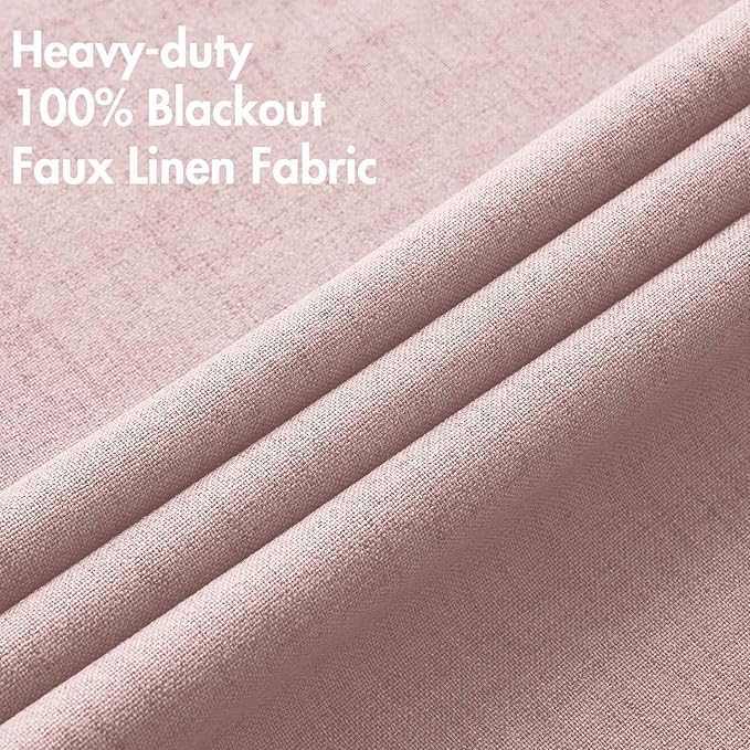 MIULEE Linen Texture 90 Inches Curtains for Bedroom 100% Blackout Thermal Insulated Pink Curtains Grommet Room Darkening Curtains/Draperies for Living Room Nursery 52x90 Inch (2 Panels)