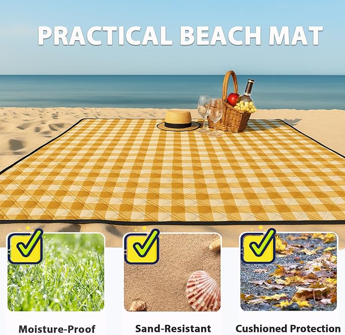 TigeJoy Extra Large Picnic Blanket Waterproof Foldable 80''x118'', Outdoor Picnic Mat Beach Blanket Sandproof for Park, Grass, Travel, Hiking, Camping Essentials, Gingham Picnic Blanket