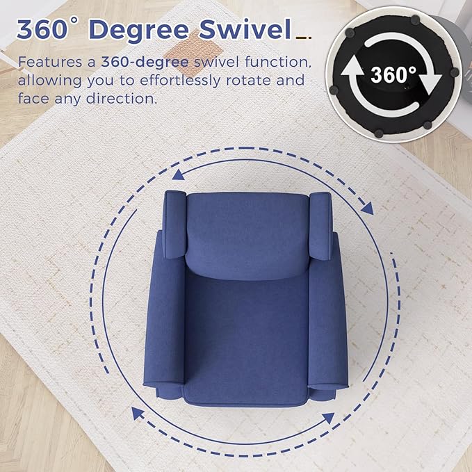 Swivel Rocker Recliner Chair Set of 2, Nursery Glider Chair, Nursery Rocking Chairs, Manual Reclining Chair, Blue