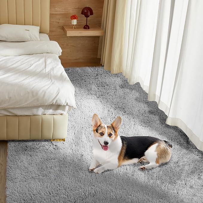 Ultra Soft Rug for Living Room, 5X8 Fluffy Shag Area Rug for Bedroom, Modern Shaggy Carpet Fuzzy Rug for Teens Dorm Nursery Home Decor Aesthetic, Upgrade Anti-Skid Durable, Light Grey