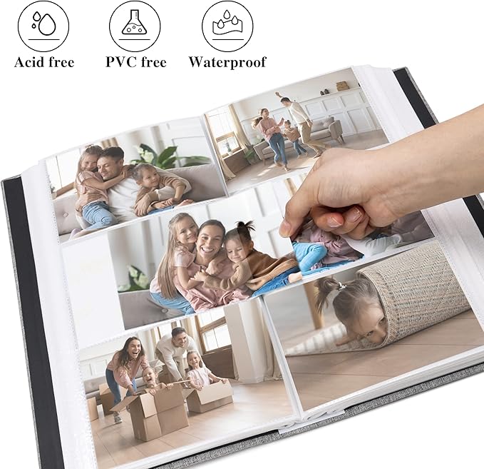 Vienrose Linen Photo Album 300 Pockets for 4x6 Photos Fabric Cover Photo Books Slip-in Picture Albums Wedding Baby Red