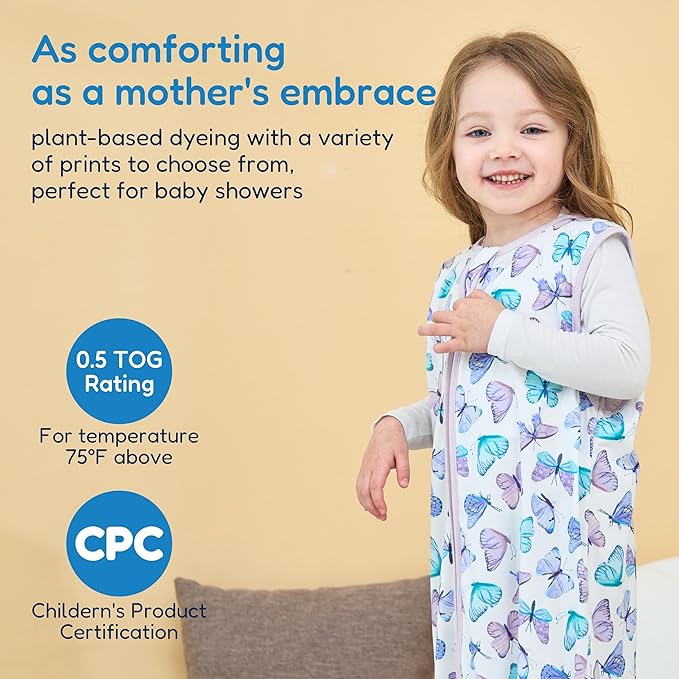 TotAha Toddler Sleep Sack 2T-3T-4T for Girl, 0.5 TOG Summer Light Sleeping Sacks, Soft Wearable Blanket Baby Sleep Bag with 2-way Zipper,Butterfly