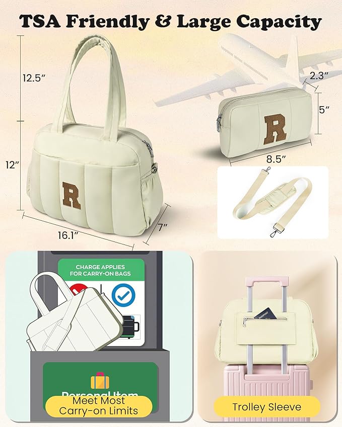 Duffle Bag for Travel Women, Travel Bags，Bridesmaid Gifts-Initial Overnight Bag with Wet Pocket，Lightweight Weekender Bags Personalized Gym Tote with Makeup Pouch