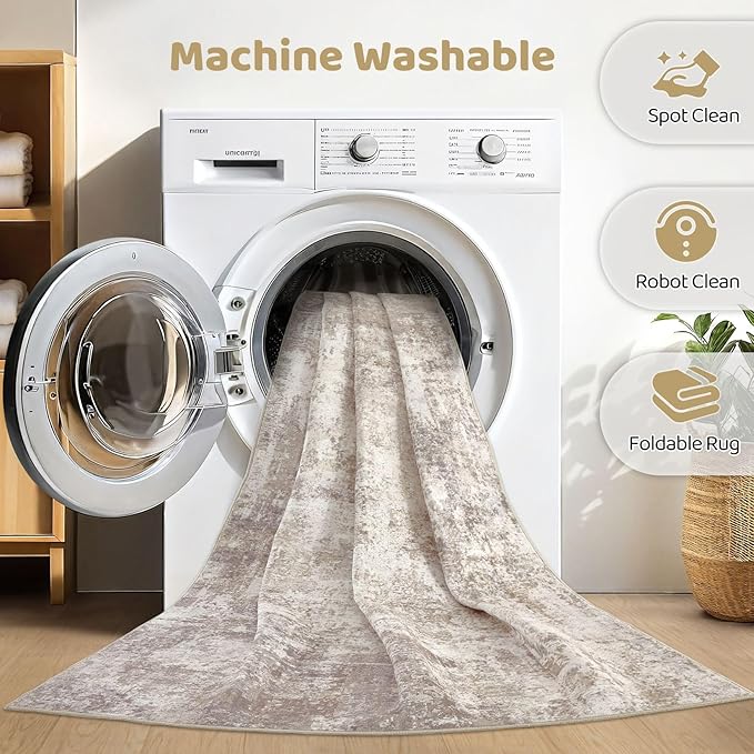 6x9 Area Rugs Living Room: Washable Large Abstract Soft Rug Stain Resistant Indoor Floor Non-Slip Accent Carpet for Women Modern Home Enthusiasts Aged 25-45 - Bedroom Nursery Playroom- Beige Brown