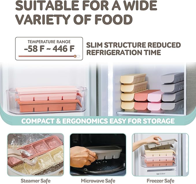 Silicone Freezer Trays with Lid,2ea 1oz 6 Section-Leak Proof Silicone Freezer molds for Homemade Baby Food Breastmilk, Purees, Vegetables, Fruit, Baby Food Jars Ice Tray with Lid BPA Free Beige