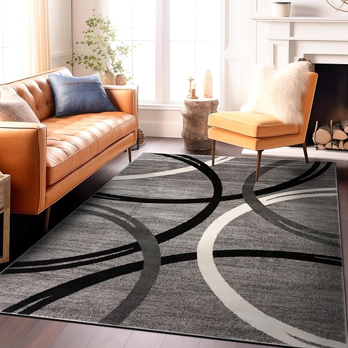 Rugshop Modern Wavy Circles Design Area Rug 8'8" x 12' Gray