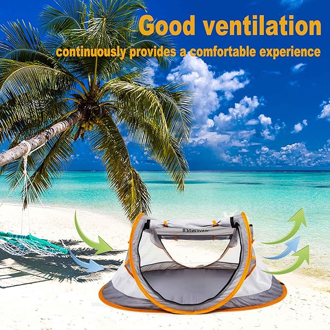 Poray Portable Baby Beach Tent with UPF 50+ Sun Shelter,Mosquito Net and Sunshade, Ideal Pop Up Kids Travel Tent with Carry Bag & 2 Stakes,Outdoor Indoor Play and Sun Protection