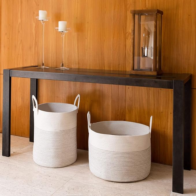 OrganiHaus White Baby Hamper Basket 15x18 | Toy Basket Storage for Kids | Large Woven Baskets for Storage | Round Laundry Basket | Blanket Holder for Bedroom | Boho Blanket Basket for Living Room