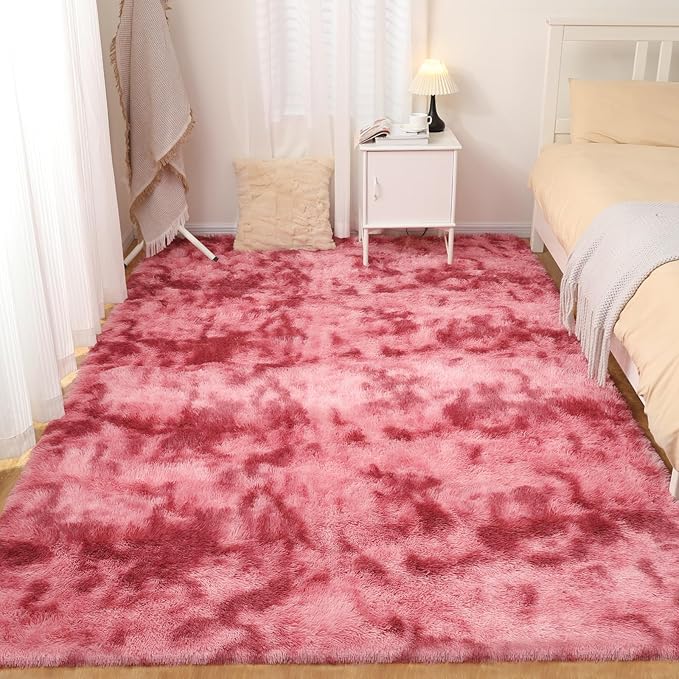 5x7 Area Rug, Luxury Rugs for Living Room, Ultra Soft Rugs for Bedroom, Non-Slip Indoor Carpet for Nursery, Kids Room, Playroom, Home Decor, Tie-Dyed Dark Pink