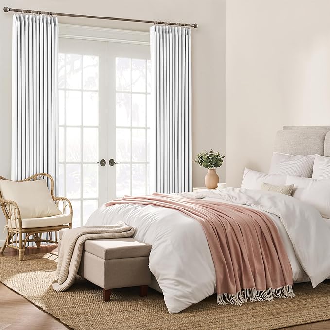 KEQIAOSUOCAI Pleated White Curtains 72 Inches Long for Bedroom,Half Blackout Room Darkening Memory Shape Window Curtain 72 Inch Length 2 Panel Set,Pinch Pleated Drapes with Hooks,40 by 72,Set of 2