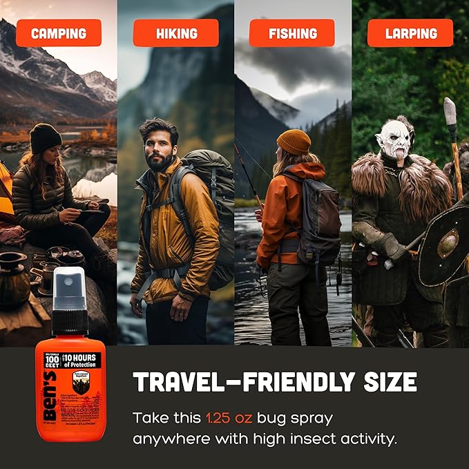 Ben's 100 Tick & Insect Repellent - Alcohol-Free DEET Insect Repellent Pump Spray - Offers 10 Hours of Protection for Adults & Children - 1.25 fl oz (Pack of 4)