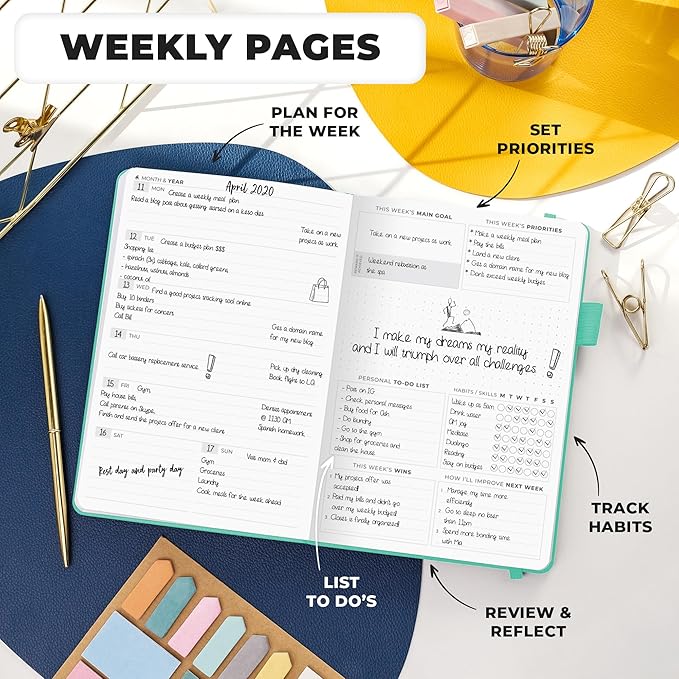 Clever Fox Planner Premium Edition – Undated Luxurious Weekly & Monthly Planner to Increase Productivity and Hit Your Goals – Organizer – Start Anytime, A5, Lasts 1 Year, Light Turquoise (Weekly)